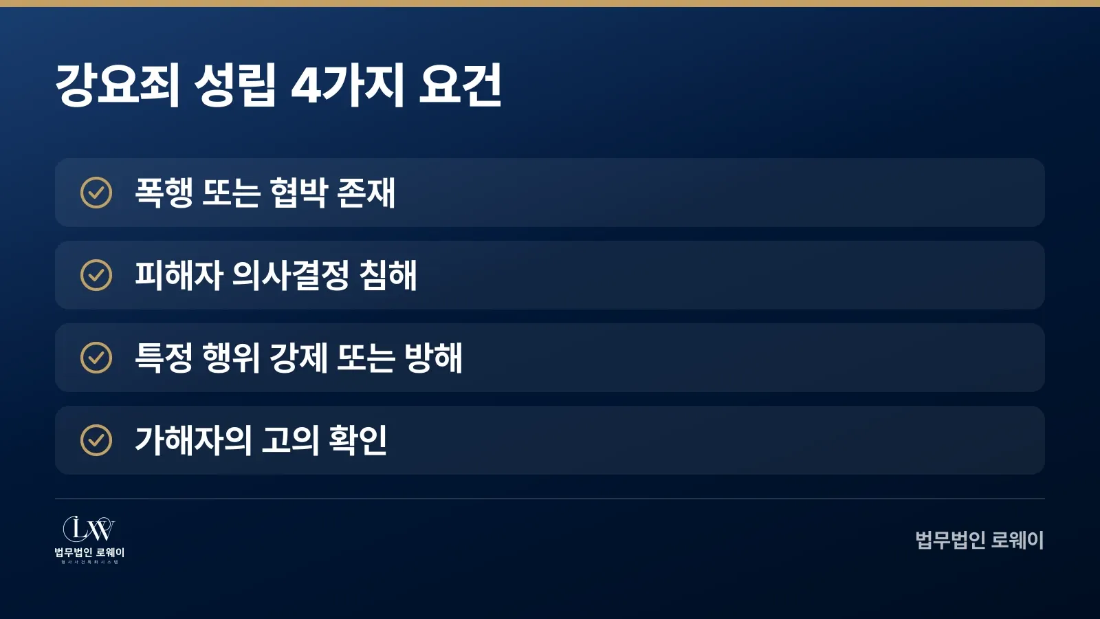 강요죄 성립요건, 폭행·협박·의사결정 침해·고의 4가지